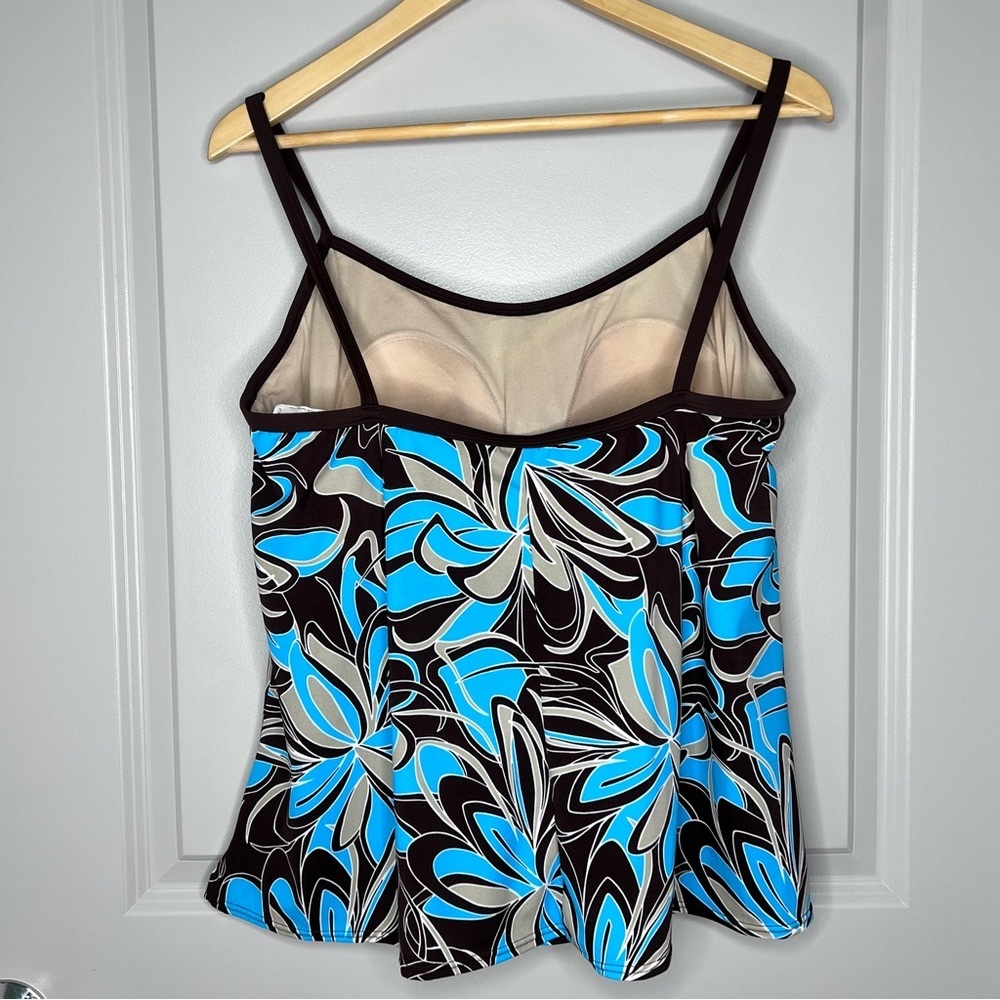 BALTEX Blue Brown Floral Tankini Swim Top Shelf Bra Beach Plus Size 1X - Picture 5 of 16